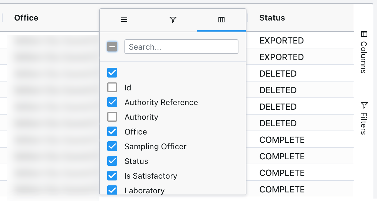 Data grid column menu
