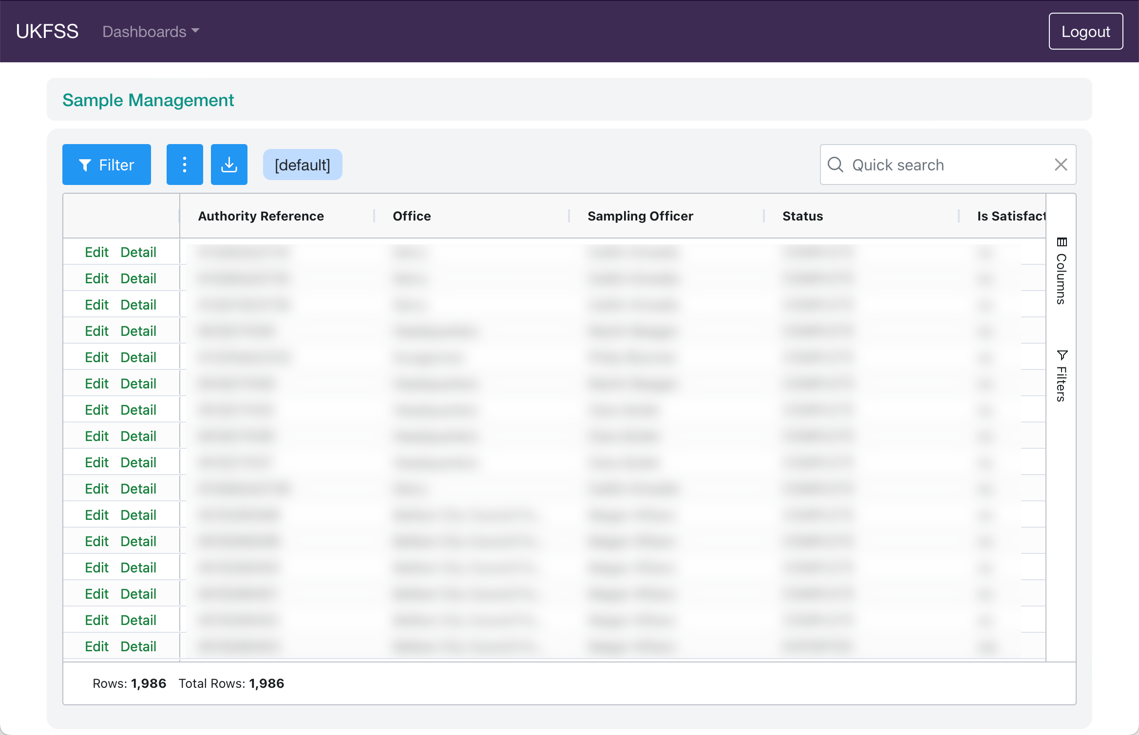 Sample Management main view